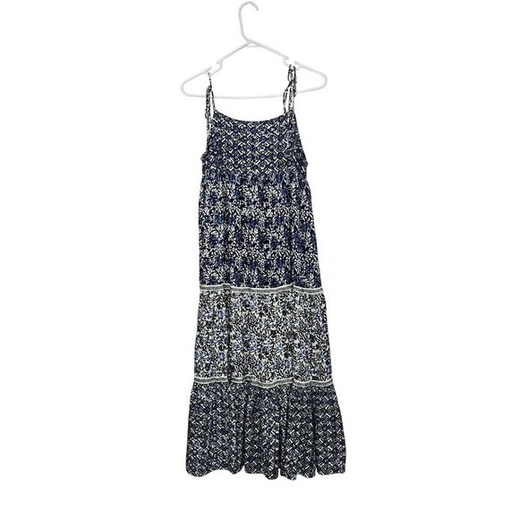 Sadie & Sage Tiered Eyelet Midi Dress Floral Sleeveless Tie Straps Sz Small Boho - Picture 1 of 11
